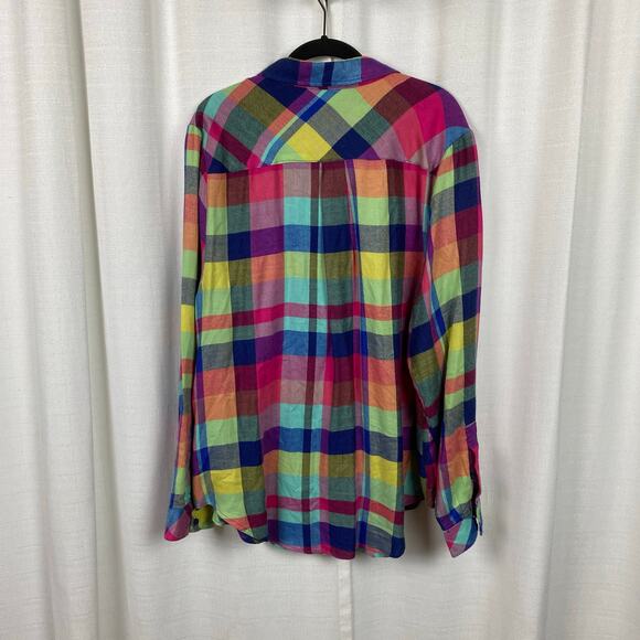 Torrid Bright Rainbow Plaid Brushed Fleece Button Up Shirt Sz.2 - Picture 9 of 13